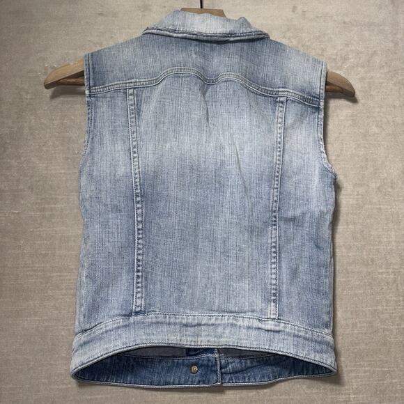 Guess Womens Sleeveless Denim Jean Jacket Vest XS Light Wash Distressed Retro - Picture 2 of 11